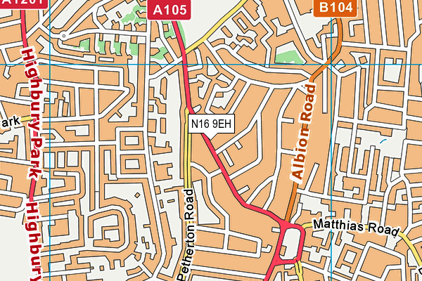 N16 9EH map - OS VectorMap District (Ordnance Survey)