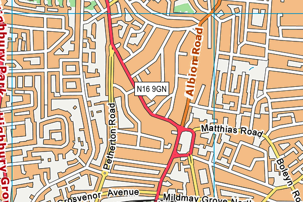 N16 9GN map - OS VectorMap District (Ordnance Survey)