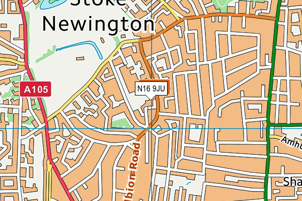 N16 9JU map - OS VectorMap District (Ordnance Survey)
