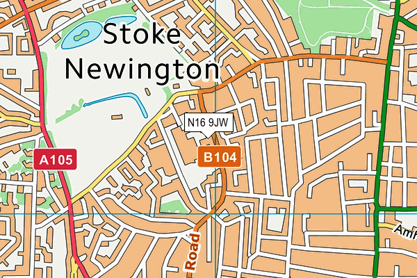 N16 9JW map - OS VectorMap District (Ordnance Survey)