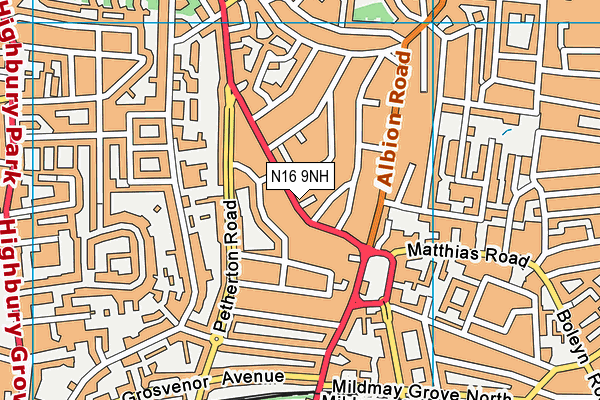 N16 9NH map - OS VectorMap District (Ordnance Survey)