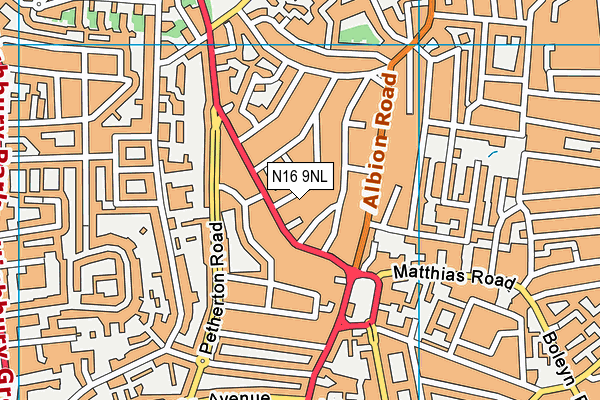 N16 9NL map - OS VectorMap District (Ordnance Survey)