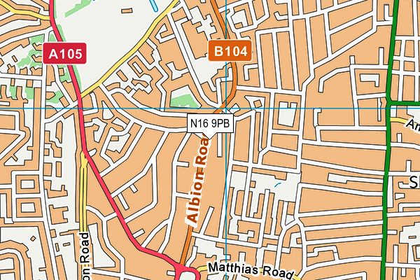 N16 9PB map - OS VectorMap District (Ordnance Survey)