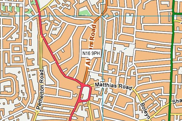 N16 9PH map - OS VectorMap District (Ordnance Survey)
