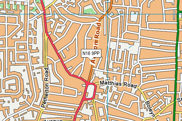 N16 9PP map - OS VectorMap District (Ordnance Survey)