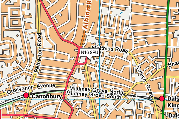 N16 9PU map - OS VectorMap District (Ordnance Survey)