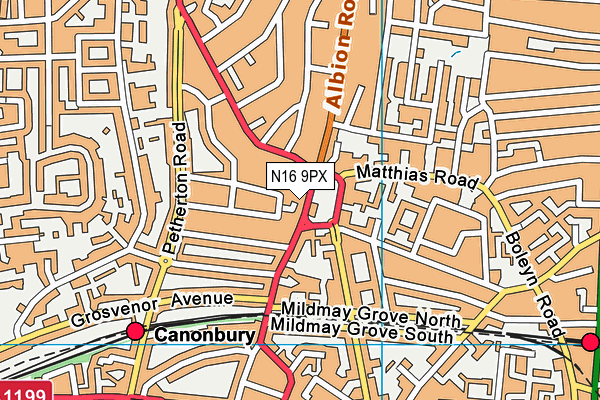 N16 9PX map - OS VectorMap District (Ordnance Survey)
