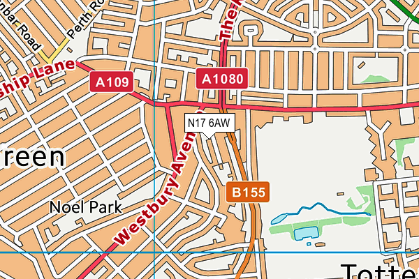 N17 6AW map - OS VectorMap District (Ordnance Survey)