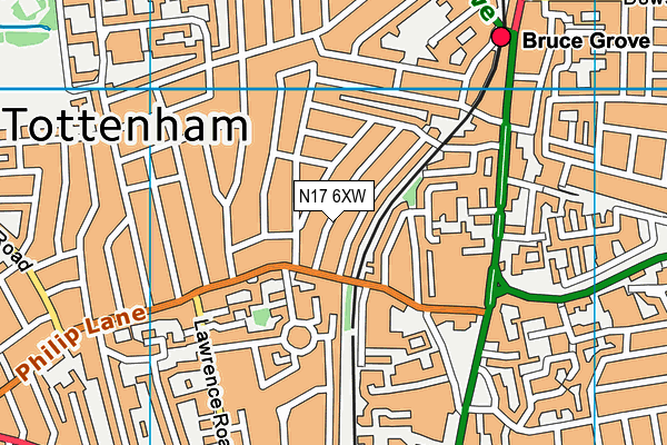 N17 6XW map - OS VectorMap District (Ordnance Survey)