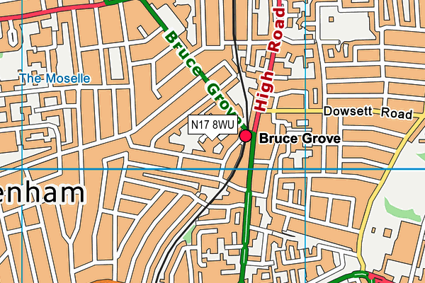 N17 8WU map - OS VectorMap District (Ordnance Survey)