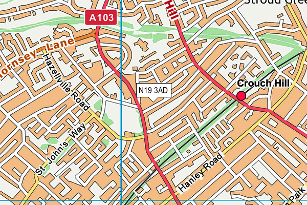 N19 3AD map - OS VectorMap District (Ordnance Survey)