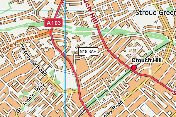 N19 3AH map - OS VectorMap District (Ordnance Survey)