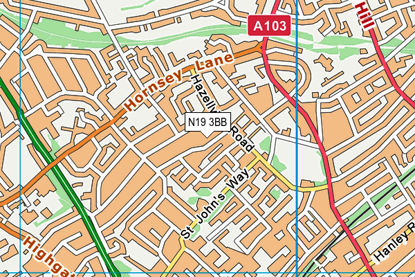 N19 3BB map - OS VectorMap District (Ordnance Survey)