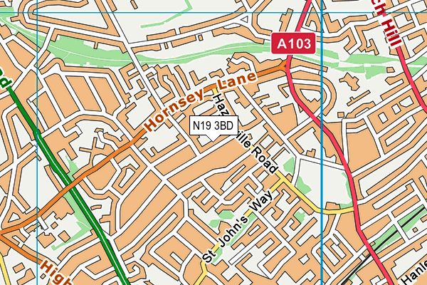 N19 3BD map - OS VectorMap District (Ordnance Survey)