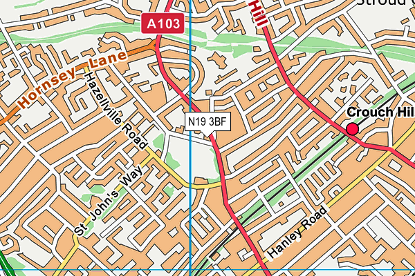 N19 3BF map - OS VectorMap District (Ordnance Survey)