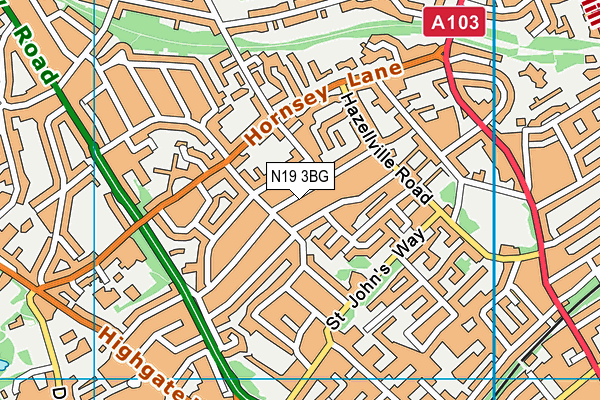 N19 3BG map - OS VectorMap District (Ordnance Survey)