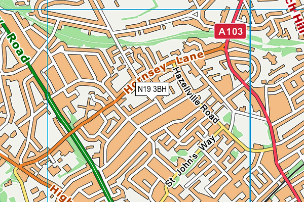N19 3BH map - OS VectorMap District (Ordnance Survey)