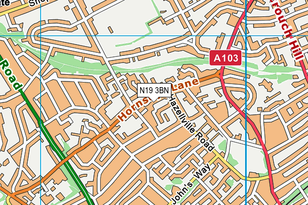 N19 3BN map - OS VectorMap District (Ordnance Survey)