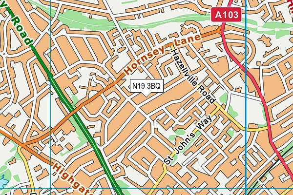 N19 3BQ map - OS VectorMap District (Ordnance Survey)