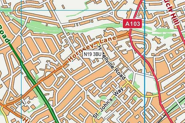 N19 3BU map - OS VectorMap District (Ordnance Survey)