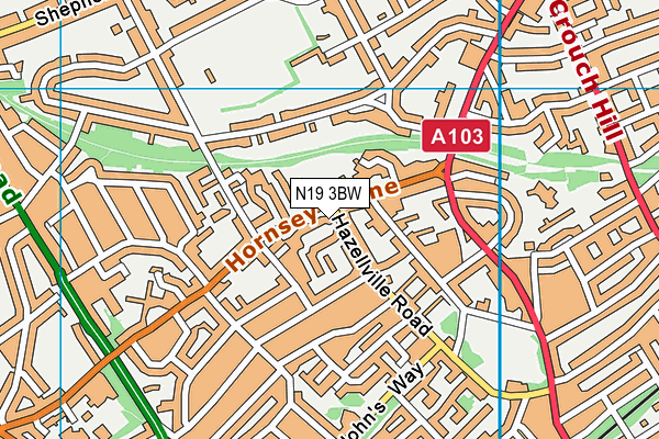 N19 3BW map - OS VectorMap District (Ordnance Survey)