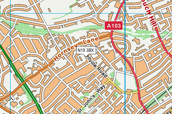 N19 3BX map - OS VectorMap District (Ordnance Survey)