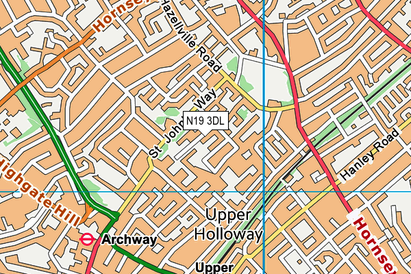 N19 3DL map - OS VectorMap District (Ordnance Survey)