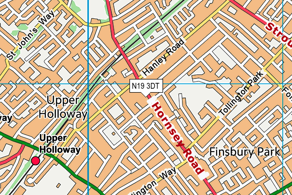 N19 3DT map - OS VectorMap District (Ordnance Survey)