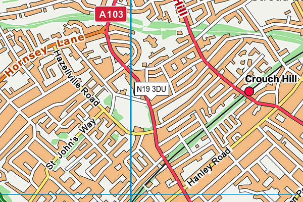 N19 3DU map - OS VectorMap District (Ordnance Survey)