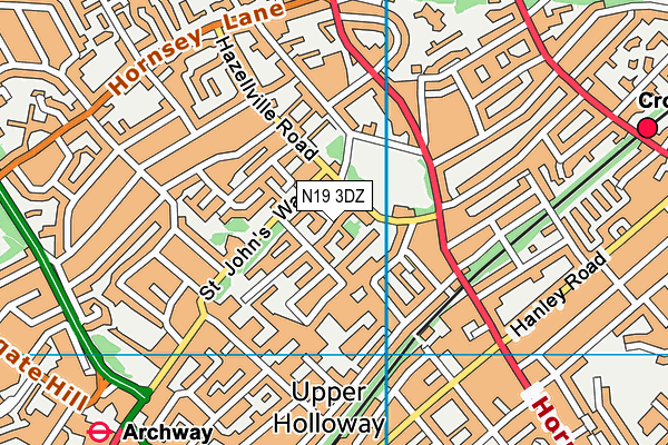 N19 3DZ map - OS VectorMap District (Ordnance Survey)