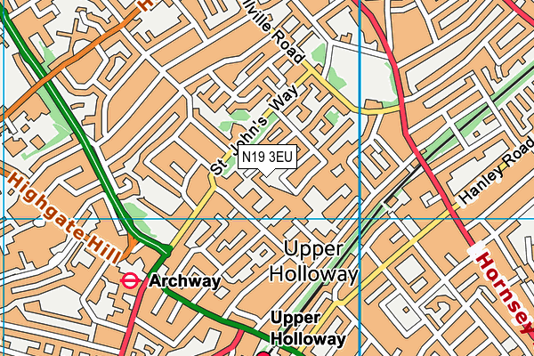 N19 3EU map - OS VectorMap District (Ordnance Survey)