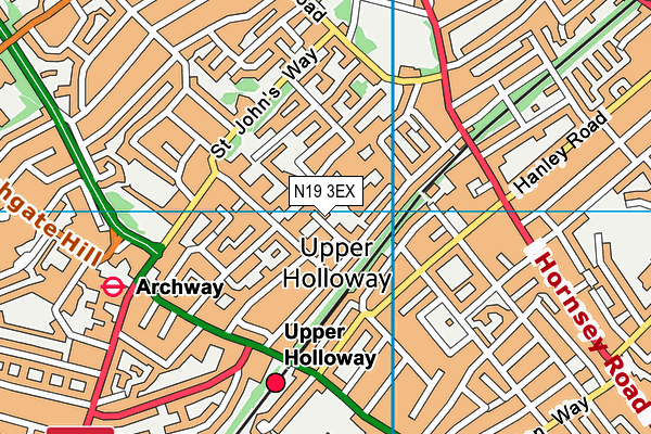 N19 3EX map - OS VectorMap District (Ordnance Survey)