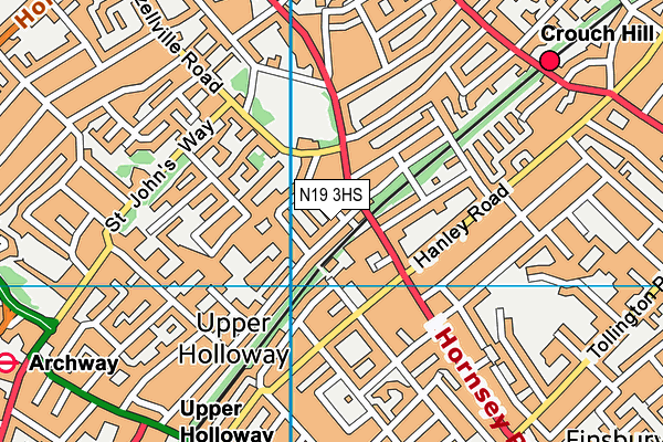 N19 3HS map - OS VectorMap District (Ordnance Survey)
