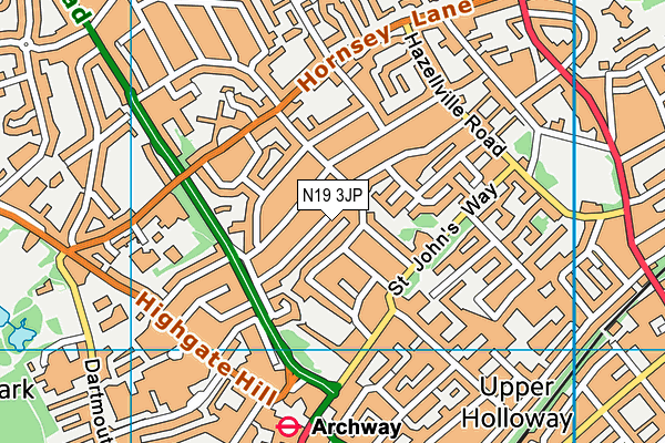 N19 3JP map - OS VectorMap District (Ordnance Survey)