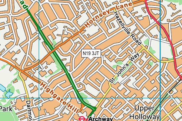 N19 3JT map - OS VectorMap District (Ordnance Survey)