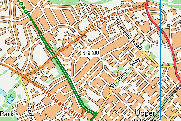 N19 3JU map - OS VectorMap District (Ordnance Survey)