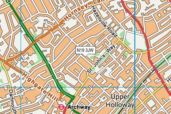 N19 3JW map - OS VectorMap District (Ordnance Survey)