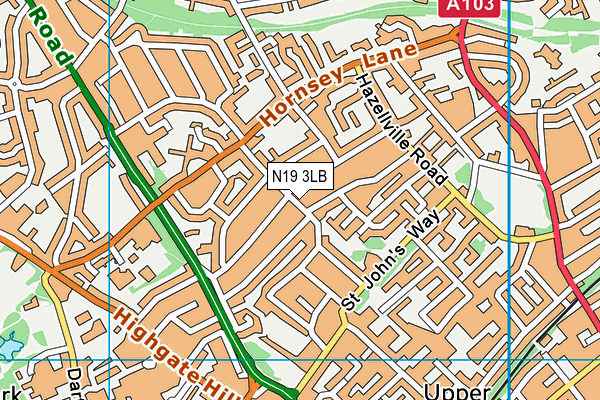 N19 3LB map - OS VectorMap District (Ordnance Survey)