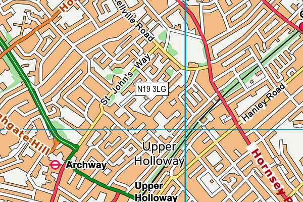 N19 3LG map - OS VectorMap District (Ordnance Survey)