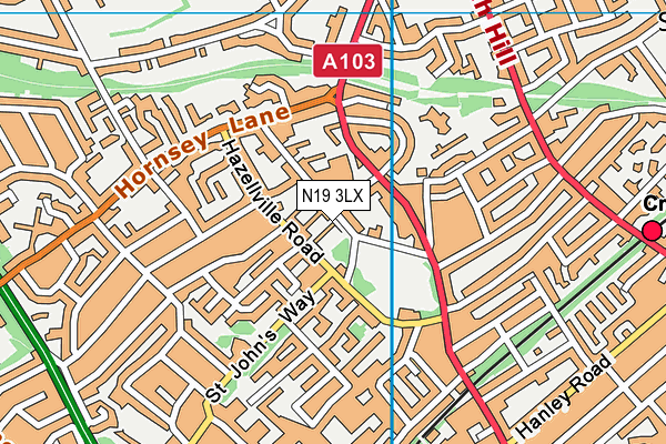 N19 3LX map - OS VectorMap District (Ordnance Survey)