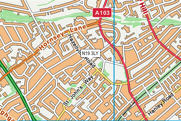 N19 3LY map - OS VectorMap District (Ordnance Survey)