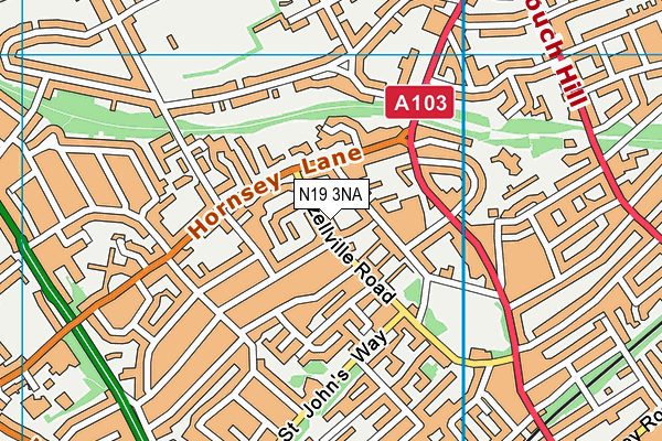 N19 3NA map - OS VectorMap District (Ordnance Survey)