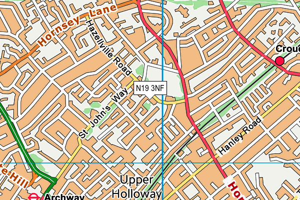 N19 3NF map - OS VectorMap District (Ordnance Survey)