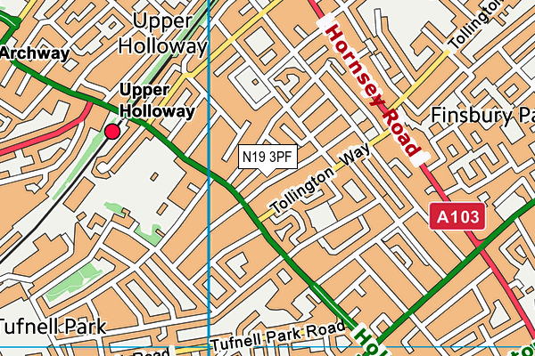 N19 3PF map - OS VectorMap District (Ordnance Survey)