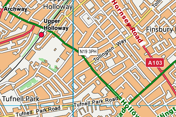 N19 3PH map - OS VectorMap District (Ordnance Survey)