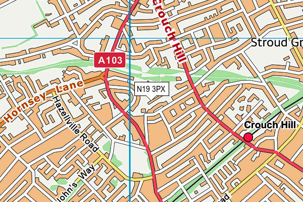 N19 3PX map - OS VectorMap District (Ordnance Survey)