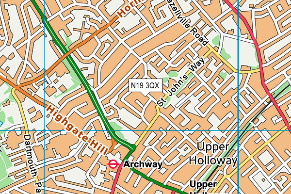 N19 3QX map - OS VectorMap District (Ordnance Survey)