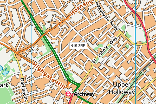 N19 3RE map - OS VectorMap District (Ordnance Survey)