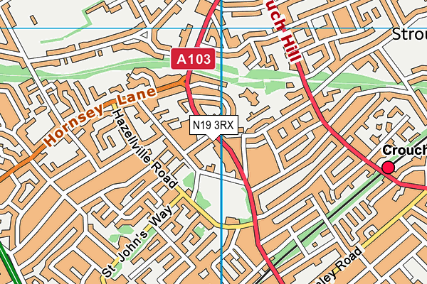N19 3RX map - OS VectorMap District (Ordnance Survey)