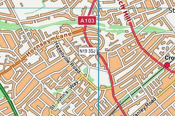 N19 3SJ map - OS VectorMap District (Ordnance Survey)